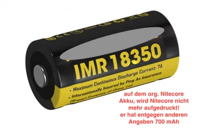 Produktbild von Nitecore IMR Akku -Typ 18350 3,7 V 700 mAh - für EC11