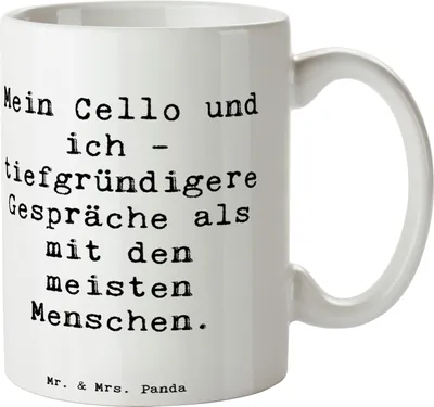 Produktbild von Mr. & Mrs. Panda Kaffeebecher Spruch Violoncello Gespräche - Weiß - Geschenk, Dekotasse, Instrumente, Teetasse, Musiker, Kaffeetasse, Freund, Musik, keramik, Instrument