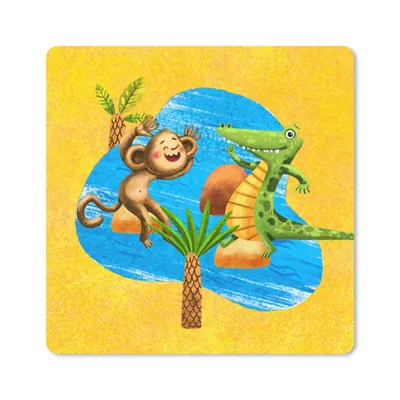 Produktbild von MuchoWow® Mauspad Mousepad Affe - Krokodil - Dschungel - Wasser 20x20 cm - Mousepads - Maus Mat - Pad - Mausunterlage - Desk Mat - Bureauartikeln