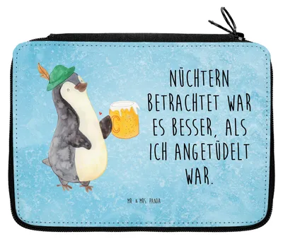 Produktbild von Mr. & Mrs. Panda Mäppchen Pinguin Bier - Eisblau - Geschenk, Schulmäppchen, Beschwippst, , Angetüdelt, Schlampermäppchen, Bleistiftetui, Federmappe, Etui