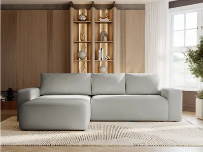 Produktbild von GrainGold Ecksofa L-Form Tazones Links - Ecksofa mit Schlaffunktion, Bettkasten - Moderne Ecksofa, Wohnzimmer Sofa - Eckcouch Grau (Komodo 20)