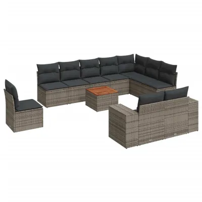 Produktbild von 11-tlg. Garten-Sofagarnitur mit Kissen Grau Poly Rattan