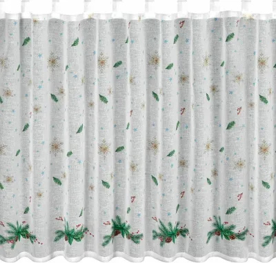 Produktbild von EUROFIRANY | Bistrogardine - Weihnachtsvorhang - 90 x 150 cm - weiß grün - mit Tannenzweigen - Scheibengardine