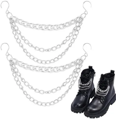 Productafbeelding van Schoenkettingen, 2 stuks, gelaagd - Zilveren kettingen met haarclips van roestvrij staal - Chunky, westernstijl - Schoenhouder hanger - Trendy decoratie