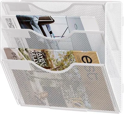 Image de Organisateur mural en métal Ibzoa®, avec 3 compartiments – à fixer au mur et réglable en hauteur, idéal pour les documents et les magazines, instructions de montage incluses