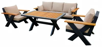 Immagine prodotto di Set imbottito nero moderno Mobili da giardino pregiati Tavolino da caffè moderno 5 pezzi Nuovo