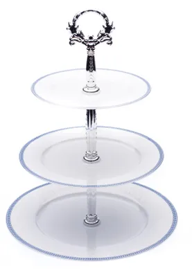Produktbild von Opal, etažérka, bílá krajka, modrý lem, stříbrný klíč, porcelán Thun, 15 , cm, 19 cm, 25 cm