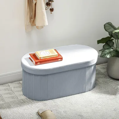 Produktbild von Klappbare Aufbewahrungsbank mit Samtsitz, 72 L Stauraum, 76x38x35 cm, Grau