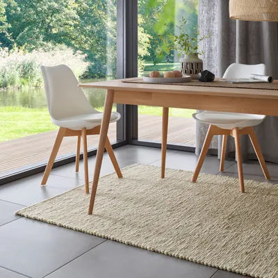 Produktbild von Wollteppich Natur Handweb Teppich I Reine Schur-Wolle im Skandinavischen Design I Wohnzimmer Schlafzimmer Esszimmer Kinderzimer Büro | Beige Meliert