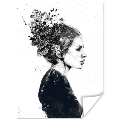 Produktbild von MuchoWow® Poster Frau - Blumen - Natur - Porträt 60x80 cm - Schlafzimmer Dekoration