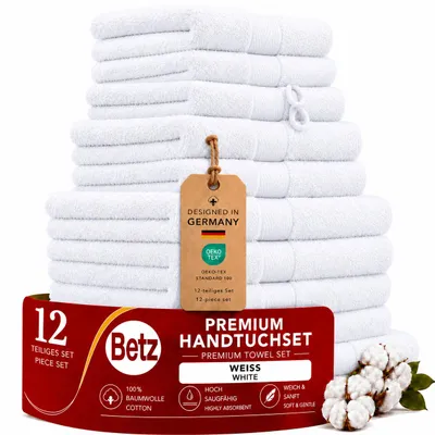 Produktbild von Betz Premium Handtuch-Set 12-teilig – 100% Baumwolle – ® – extra saugfähig & weich – hohe Grammatur – Farbe weiß, KI-generiertes Bild