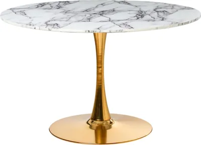 Produktbild von BELIANI Esszimmertisch Weiß / Gold Marmor Optik Rund 120 cm MDF-Platte Metall Modern Minimalistisch