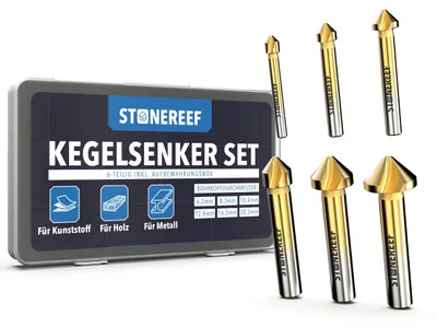 Produktbild von Kegelsenker Set 6-teilig HSS 6,3-20,5 mm - Senkbohrer Metall & Holz Sechs Größen von 6,3 bis 20,5 mm decken alle gängigen Senkkopfschrauben ab