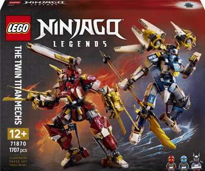 Productafbeelding van LEGO NINJAGO De Tweeling-Titanmechs - Ninja speelset met 2 actiefiguren en 3 minifiguren, inclusief Kai en Nya - Decoratie voor kinderkamers - Cadeau-idee voor jongens vanaf 12 jaar en tieners - 71870