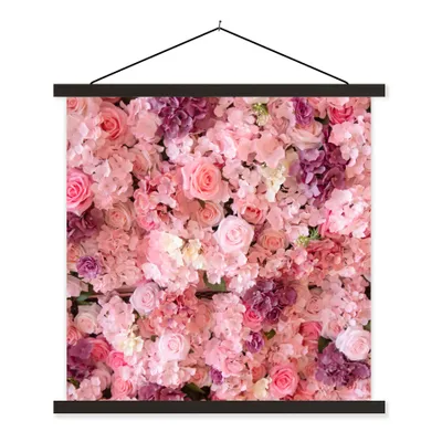 Produktbild von MuchoWow® Textilposter Blumen - Rosa - Rosen 60x60 cm mit schwarzem Rahmen - Posteraufhänger