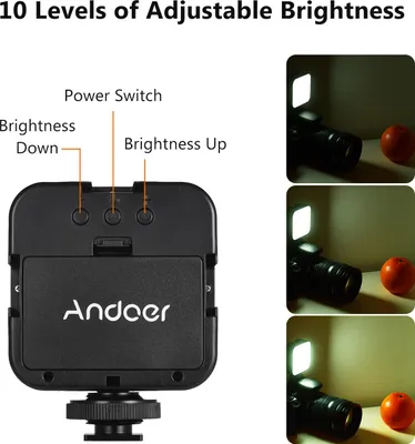 Obrázek produktu pro Andoer Mini LED video světlo, fotografická doplňková lampa, 6500 K, stmívatelná, 5 W, s adaptérem pro montáž na studený blesk pro fotoaparáty Canon, Nikon, Sony, DSLR