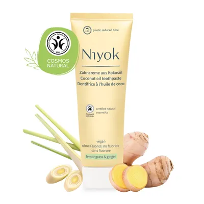 Produktbild von Niyok Zahncreme aus Bio Kokosöl "Zitronengras & Ingwer"(75ml) Natürliche Zahnpasta für weiße Zähne,Intensive Pflege & Frische,Schützt das Zahnfleisch