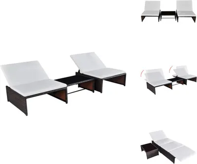 Immagine prodotto di vidaXL Lettini prendisole 2 pezzi con tavolo in rattan marrone - Lettini prendisole