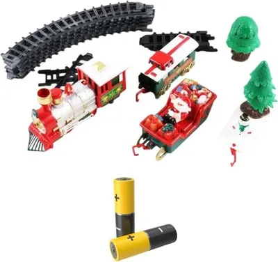 Immagine prodotto di set di 2 trenini festivi a batteria con binari di 2,6 m e Babbo Natale + 4 batterie AAA - TRAINBAT