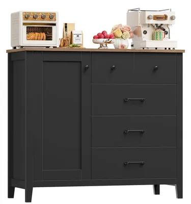 Zdjęcie produktu dla Szafka kuchenna, komoda z 5 szufladami, 1 drzwiczkami, wymiary 100x94x40 cm, kolor: czarny, brązowy, materiał: drewno