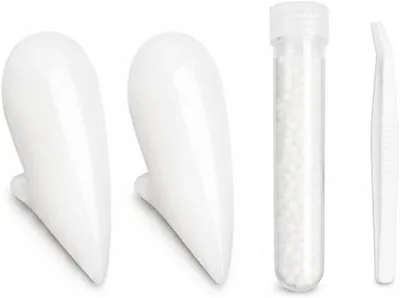 Produktbild von Set mit 1 Paar Vampirzahnstichen - Halloween - Cosplay - Vampir - Kunstzähne - 1 kleine Tube - Zahnperlen - für Partys