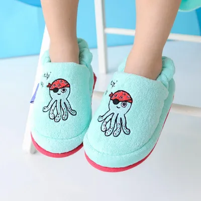 Zdjęcie produktu dla Kapcie dziecięce Milk&Moo Sailor Octopus, 100% bawełna, można prać, miękki i chłonny materiał, antypoślizgowa podeszwa, elastyczny pasek, 4-5 lat, turkusowe