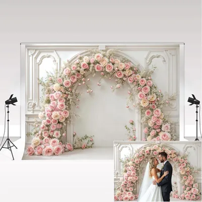 Image de Fond photo en microfibre, 2,2 x 1,5 m - Tissu de fond pour photographie - Fond décoratif - Arche de fleurs - Mariage/Anniversaire - Velours bloquant la lumière