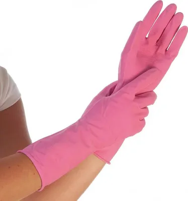 Imagen del producto de 12x Hygostar 25965 Haushaltshandschuhe Bettina pink Gr. 7/S Latex beflockt