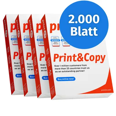 Produktbild von print24 Druckerpapier Kopierpapier 2000 Blatt 4 x 500 A4 80g Premium Weiß PEFC