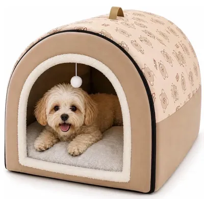 Produktbild von Hundehütte Indoor 2-in-1 – Hundehöhle & Hundebett für kleine & mittelgroße Hunde oder Katze – weich, Kuschelhöhle mit Kissen,