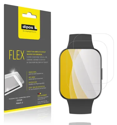 Produktbild von 2x Schutzfolie für OOQE Watch 2 Folie, 100% Displayabdeckung, dipos Flex