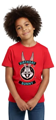 Produktbild von Spreadshirt Looney Tunes Bugs Bunny Geburtstag Birthday Bunny Kinder T-Shirt, 98/104 (3-4 Jahre), Rot