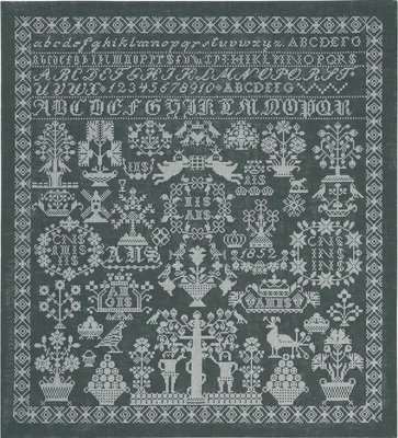Produktbild von Permin Kreuzstich Stickpackung "Mustertuch grau", Zählmuster, 54x59cm, 39-7339