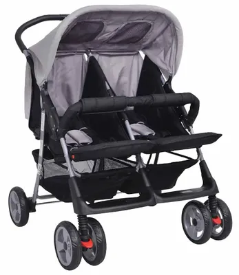 Productafbeelding van vidaXL Dubbele kinderwagen, staal, grijs en zwart
