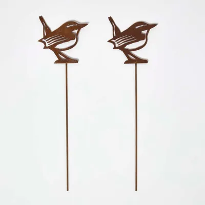 Produktbild von HOMESCAPES Gartenstecker Rost – Zaunkönig Gartendeko 2er-Set