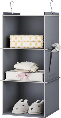 Image de YOUDENOVA Étagère suspendue Organisateur d'armoire avec renfort en bambou 3 compartiments Gris