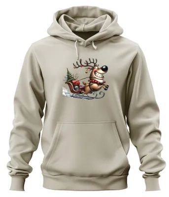 Produktbild von Lustiges Rentier Schlitten Weihnachten Geschenk Retro Hoodie Kapuzenpullover, Natur, 3XL