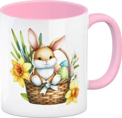 Produktbild von Osterhase im Osternest Kaffeebecher in rosa