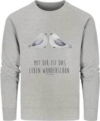 Produktbild von Mr. & Mrs. Panda Rundhals Pullover Turteltauben Liebe Größe XL - Heather Grey - Geschenk, Baumwoll, Hochzeitstag, Freundin, Sweater, Sweatshirt, Pulli, Organic, Verlobung