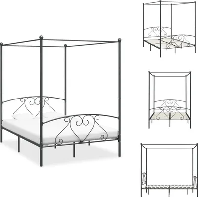 Produktbild von vidaXL Himmelbett-Gestell Grau Metall 160 x 200 cm -  Betten & Bettgestelle