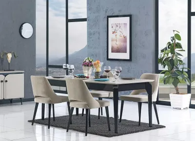 Produktbild von Esstisch Essgruppe Essgarnitur Polsterstühle Tisch + 4 x Lehnstuhl Esszimmer Set