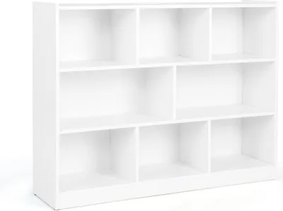 Imagen del producto de Estantería con 8 compartimentos, estante de pie de 3 niveles para sala de estar, 122 x 32 x 93 cm, color blanco