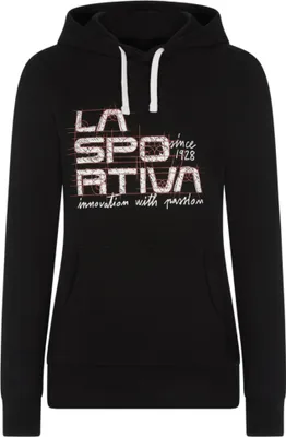 Schwarzer Hoodie von La Sportiva mit Schriftzug 'LA SPORTIVA since 1928' und 'innovation with passion'.