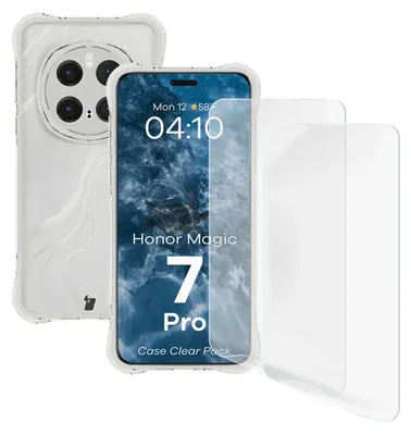 A clear pack of a phone case and screen protectors for a Honor Magic7 Pro.