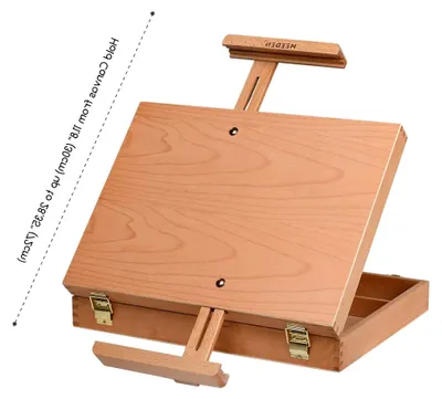 Produktbild von Tischstaffelei aus massivem Buchenholz mit Aufbewahrungsorganisator für Künstlerbedarf, geeignet für Malen und Zeichnen, hält Leinwände bis zu 72 cm
