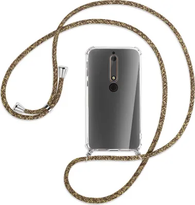 Produktbild von Handykette Backcover-Schutzhülle mit Band (Metall silberfarben) für Nokia 6.1 - braun+beige