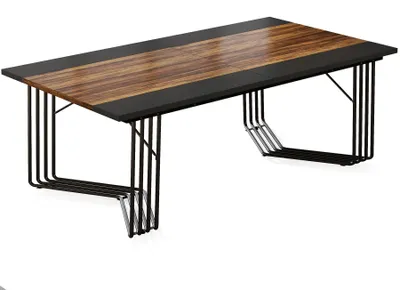 Image de Table de réunion 200 x 100 cm - Table de réunion rectangulaire - Pour 8 personnes - Plateau en bois - Piètement métallique robuste - Design moderne - Marron