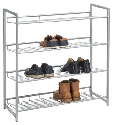 Produktbild von Schuhregal SYSTEM Schuhständer Schuhablage mit 4 Fächern für ca. 16 Paar Schuhe, 81 cm breit, Metall silber lackiert