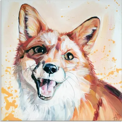 Produktbild von ARTland Glasbild Lächelnder Fuchs Größe: 50x50 cm
