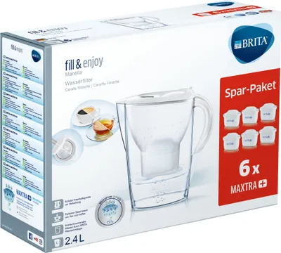 Produktbild von BRITA Wasserfilter Marella im Vorratspack mit 6 x Maxtra Kartuschen, Farbe Weiß